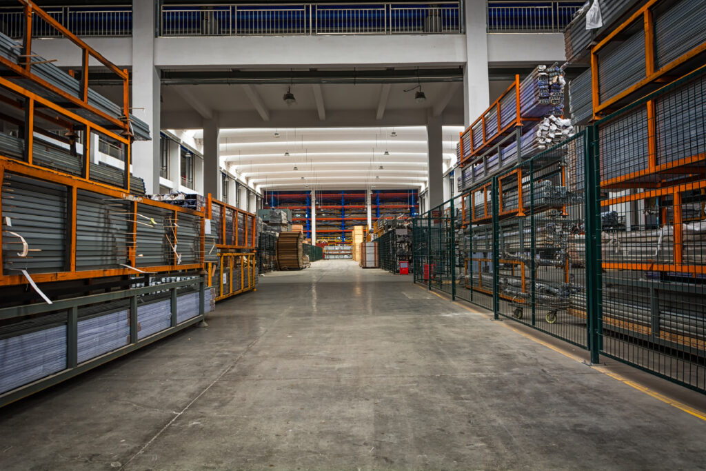 Industrial metal coil storage with secure warehouse handling