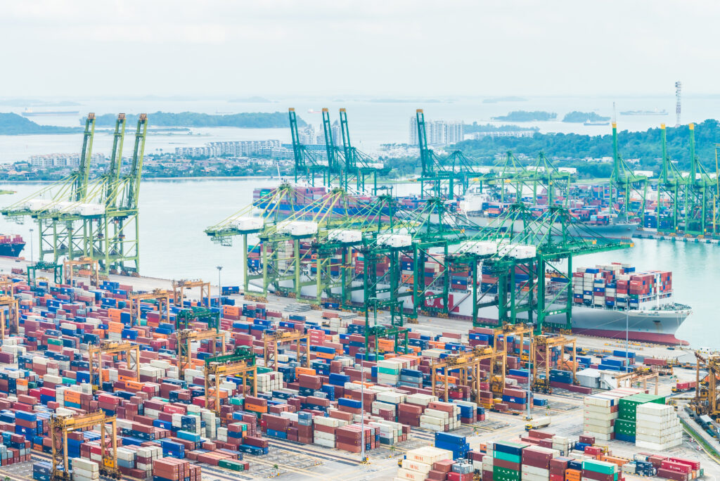 Container shipping operations at an international seaport

