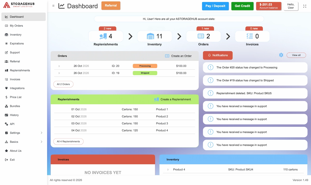 ASTORAGEHUB Platform — Dashboard