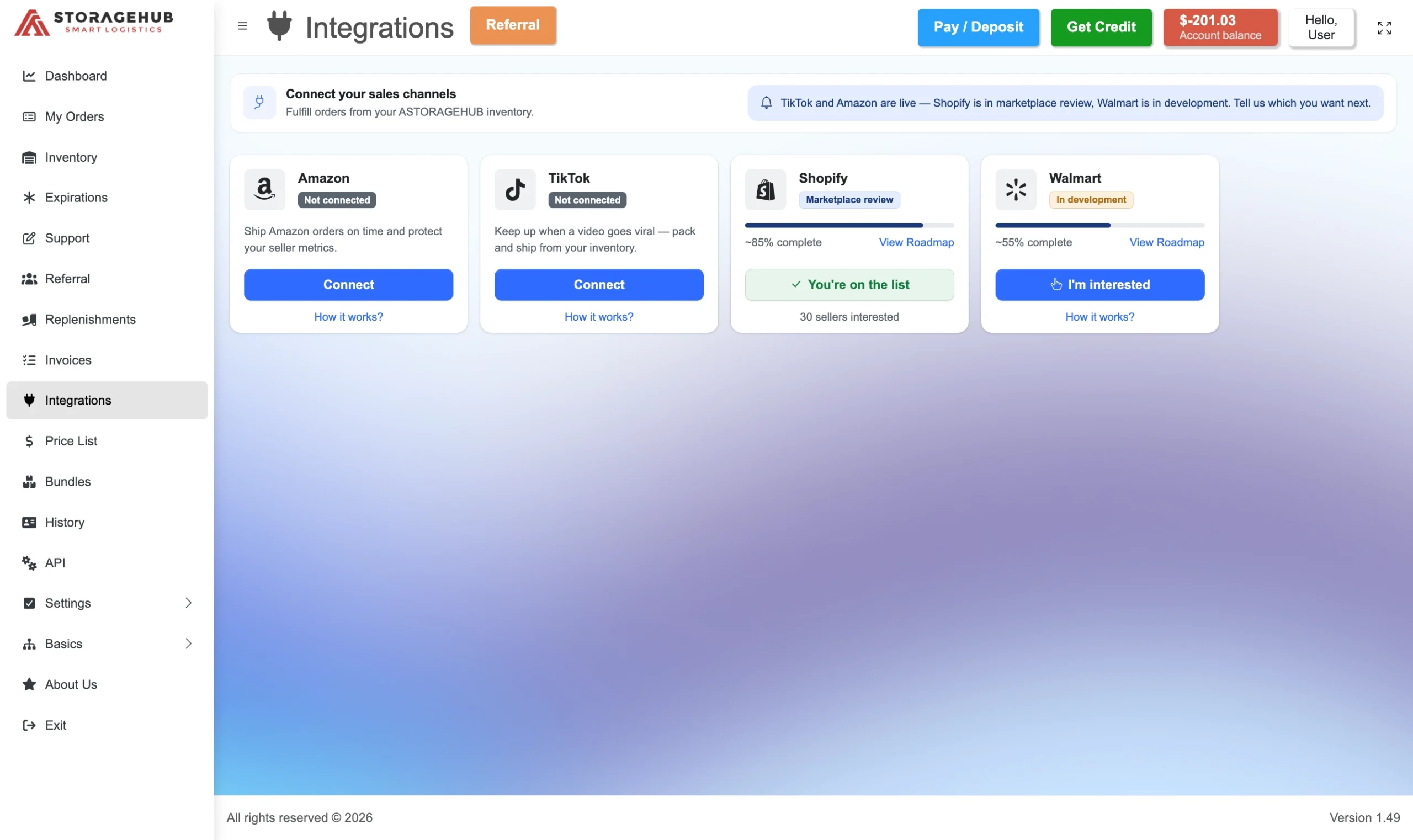ASTORAGEHUB Platform — Integrations