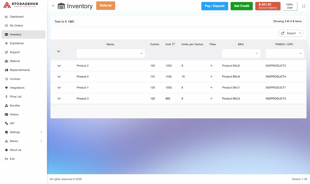 ASTORAGEHUB Platform — Inventory